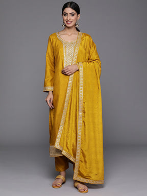 Yellow Party Wear Embroidery Worked Kurta With Pant And Duppata Set