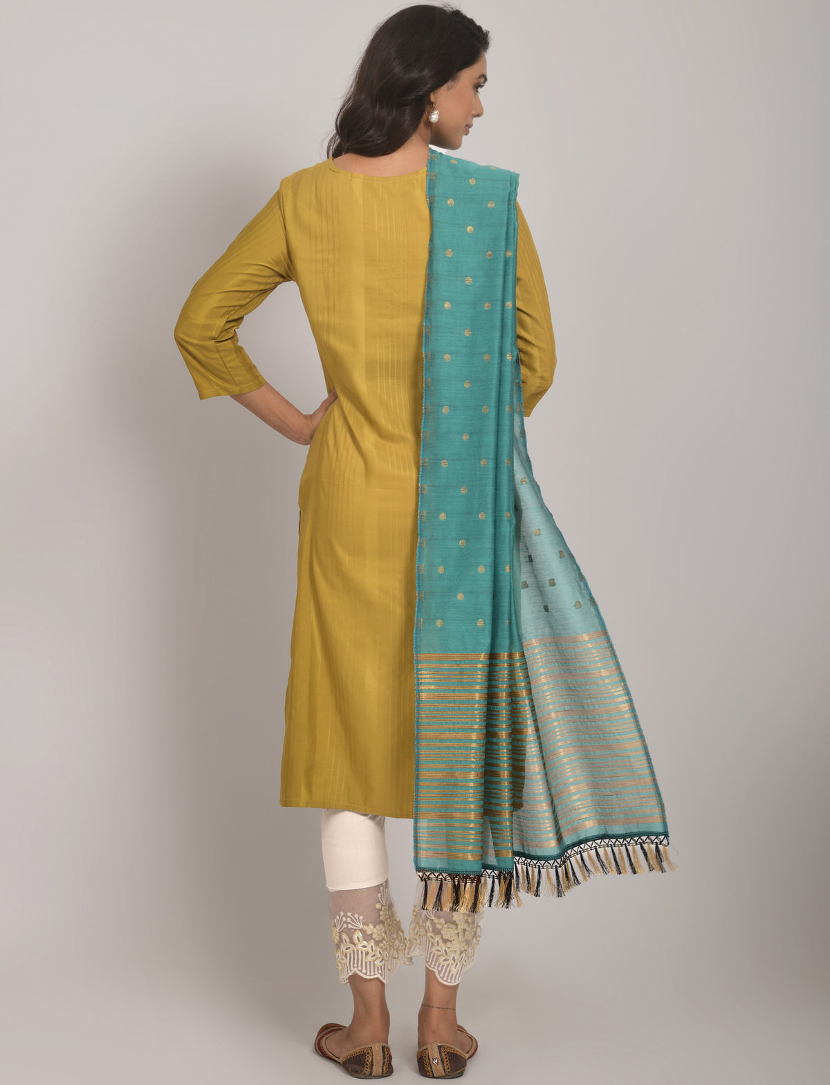 Yellow Party Wear Embroidery Worked Kurta With Pant And Duppata Set