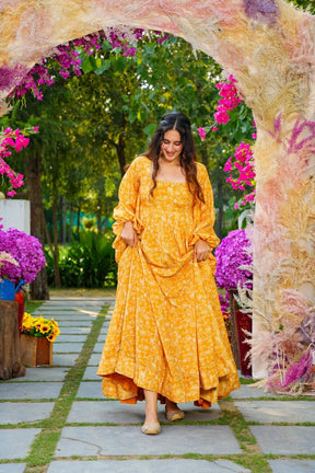 Yellow Beautiful and Stylish Full Flair Gown for Women